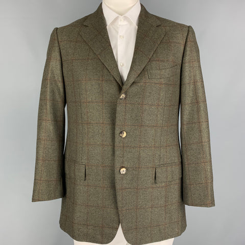 ERMENEGILDO ZEGNA Size 42 Olive Brown Plaid Cashmere Sport Coat