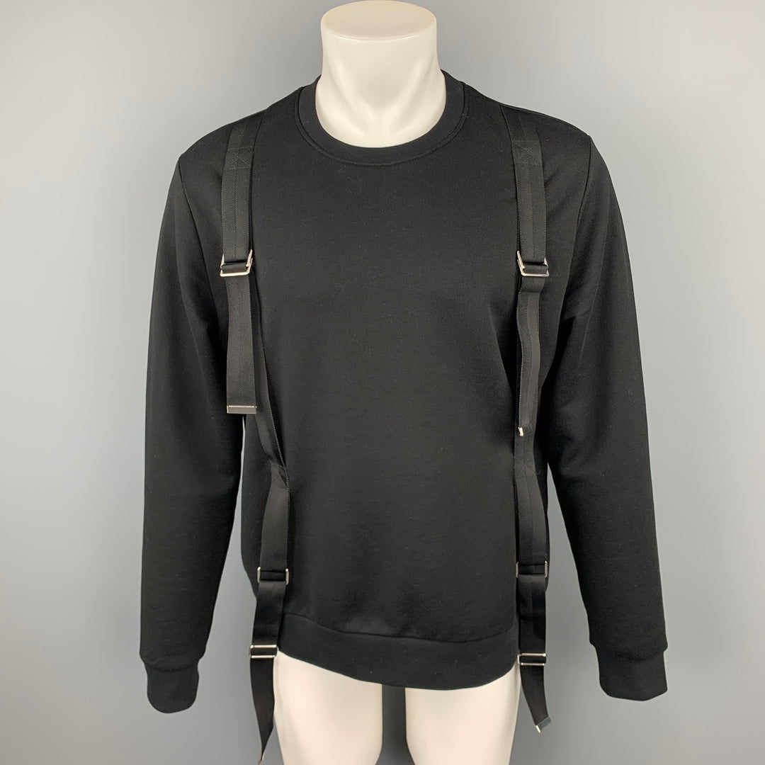 LES HOMMES Size M Black Cotton Crew-Neck Bondage Strap Sweatshirt