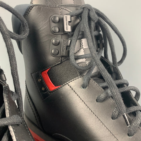 LOUIS VUITTON 2015 Size 10 Black Red Calfskin Damier Blizzard Boots