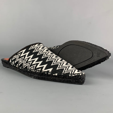 CASTANER x MISSONI Size 7.5 Black & White Canvas Zig Zag Suede Flats