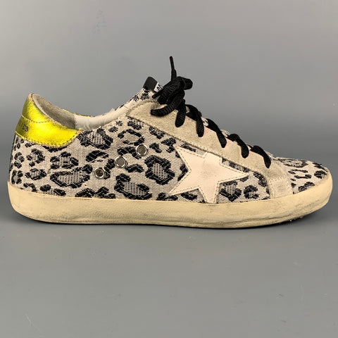 GOLDEN GOOSE Superstar Talla 8 Zapatillas con estampado animal de tela en blanco y negro