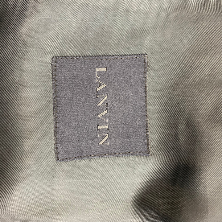 LANVIN Size 36 Teal Black Tweed Cotton Peak Lapel Sport Coat