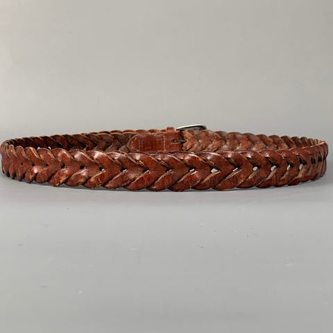 RALPH LAUREN Size 36 Brown Woven Leather Sterling Silver Belt