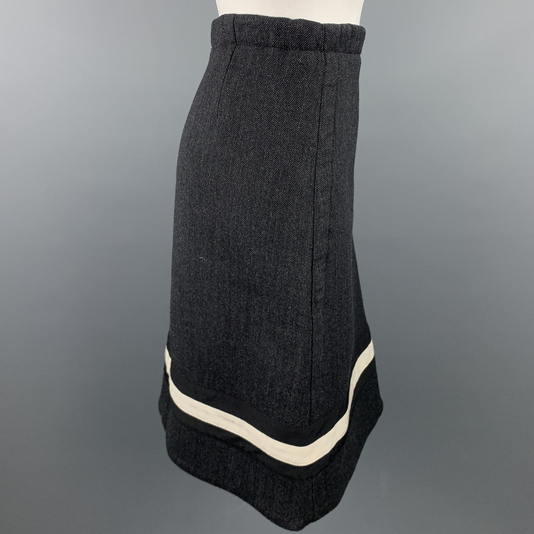 MARNI Size 6 Charcoal Stripe Wool Blend A-Line Skirt