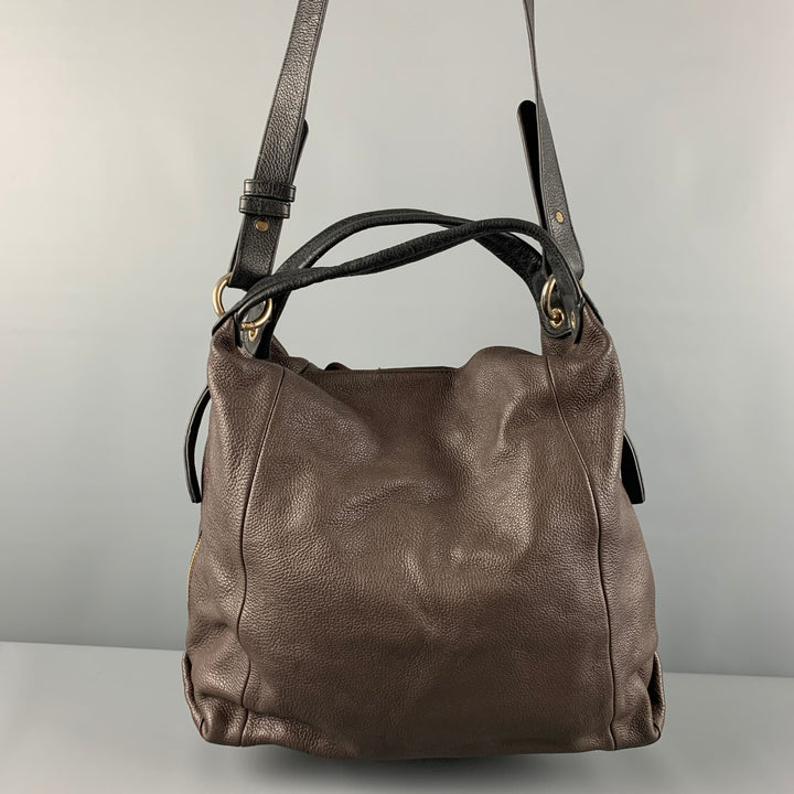 FURLA Brown Black Pebble Grain Leather Hobo Handbag