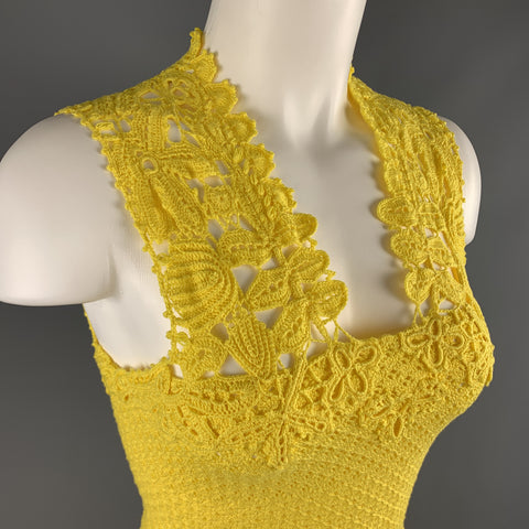 OSCAR DE LA RENTA Size XS Yellow Cotton Hand Knit Crochet Lace Sleeveless Cocktail Dress