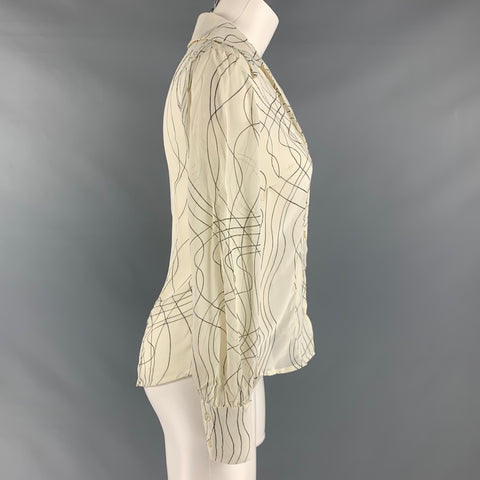 LAUNDRY Blusa con botones abstractos de rayón negro blanco talla 2