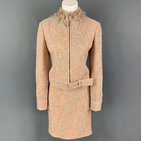 MONIQUE LHUILLIER Taille 6 Ensemble jupe zippée en tweed mélangé de viscose saumon beige