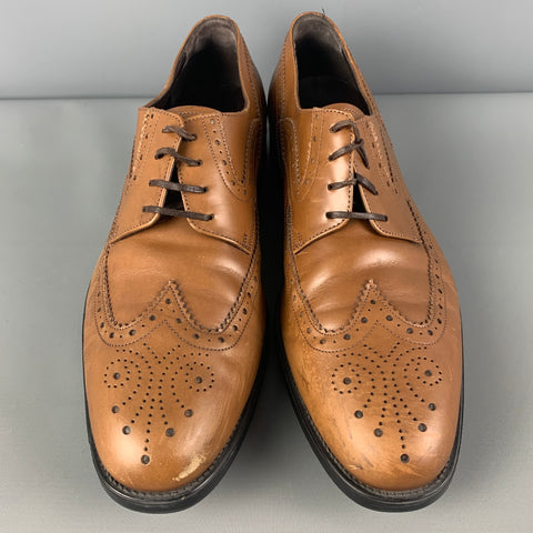 SALVATORE FERRAGAMO Size 10.5 Brown Tan Perforated Leather Wingtip Lace Up Shoes