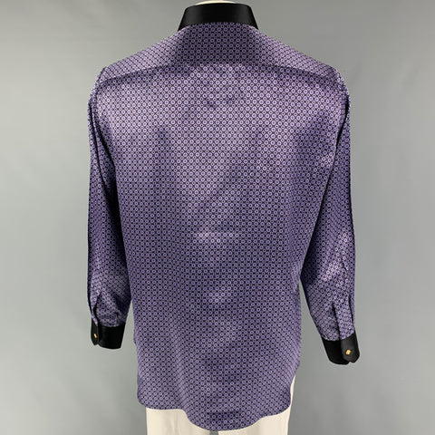 STEFANO RICCI Size 43 Purple Black Dots Silk Long Sleeve Shirt