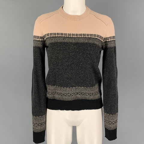 GAULTIER2 Size M Black Khaki Wool Fair Isle Crew-Neck Pullover