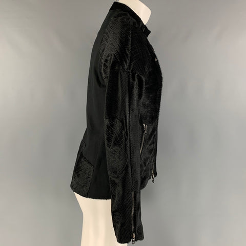 BAJA EAST Size M Black Calfhair Cotton Motorcycle Jacket