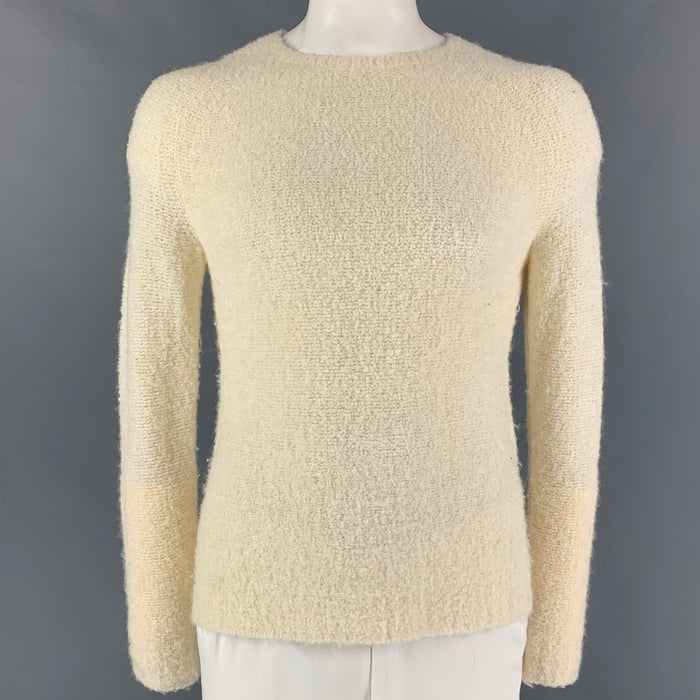 NEIL BARRETT Size L Cream Acrylic Camel Hair Blend Scoop Neck Sweater