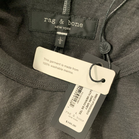 RAG &amp; BONE Camiseta con cuello redondo de lana lisa gris oscuro Talla L