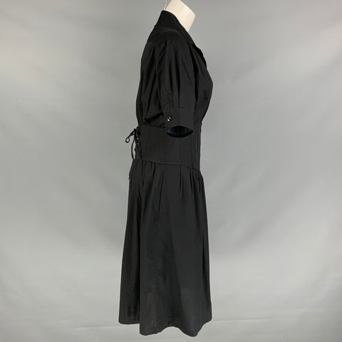 JEAN PAUL GAULTIER Talla 10 Vestido de manga corta plisado de mezcla de algodón negro