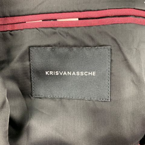KRIS VAN ASSCHE Size 36 Burgundy & Black Viscose Blend Sport Coat