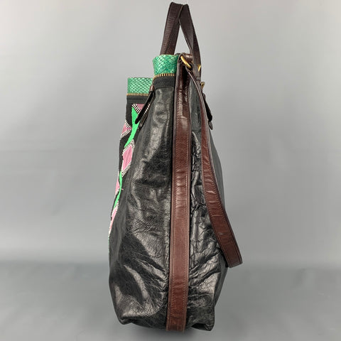 DRIES VAN NOTEN Brown & Green Patchwork Beaded Leather Handbag