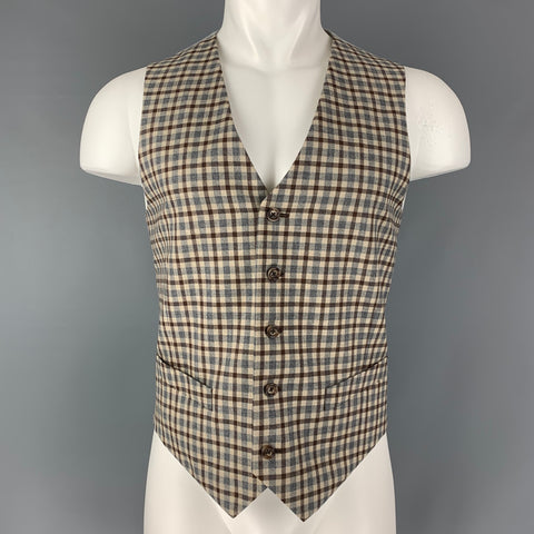 BROOKS BROTHERS Size 42 Grey &  Beige gingham Wool Vest (Indoor)
