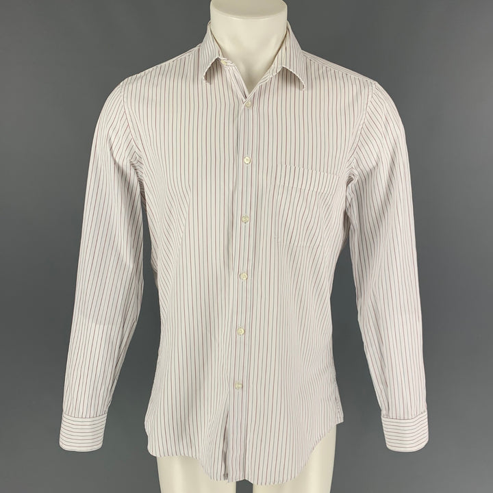 ERMENEGILDO ZEGNA Size M White Stripe Cotton Button Up Long Sleeve Shirt