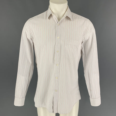 ERMENEGILDO ZEGNA Size M White Stripe Cotton Button Up Long Sleeve Shirt