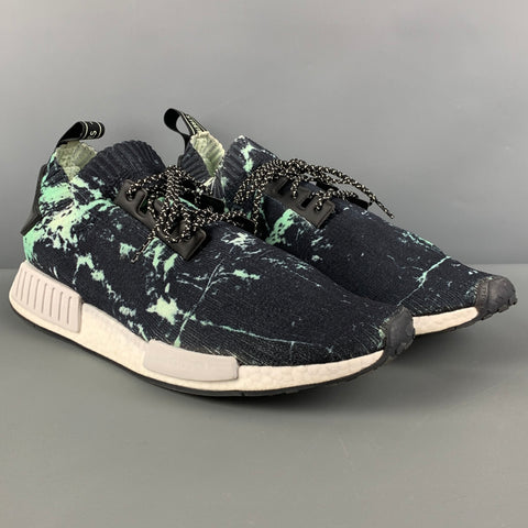 ADIDAS NMD R1 PK Size 12.5 Black Green Splattered Nylon Lace Up Sneakers