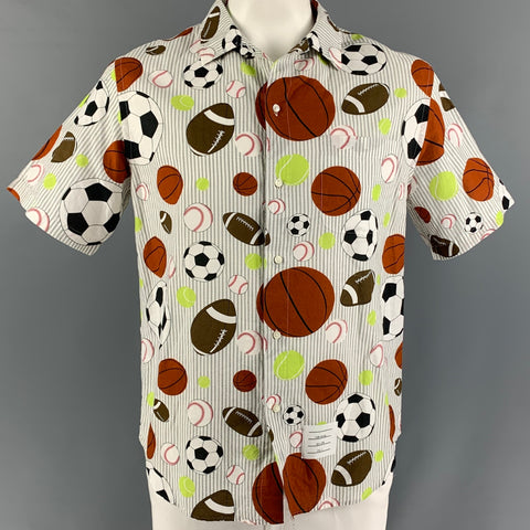 THOM BROWNE SS 20 Size M Multi-Color Graphic Cotton Blend Button Up Short Sleeve Shirt
