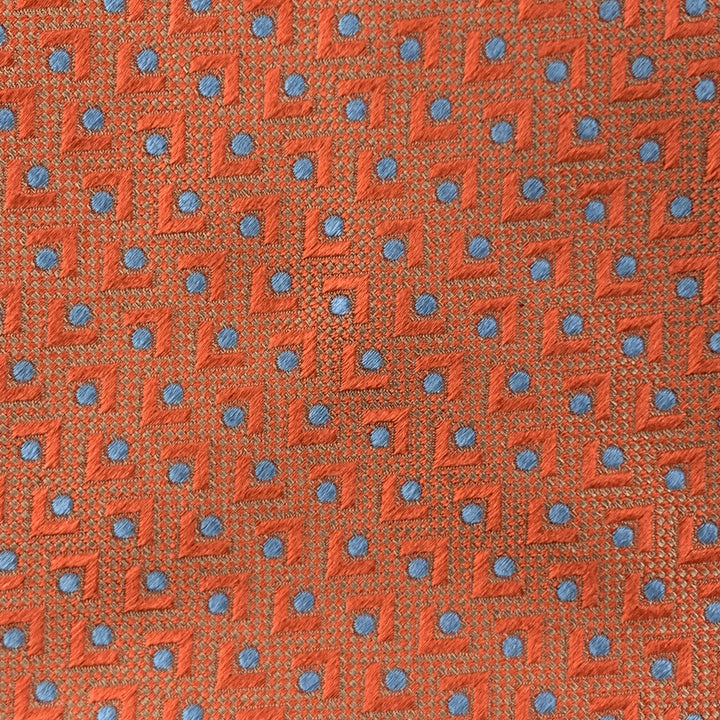 BRIONI Orange & Blue Abstract Geometric Print Silk Tie