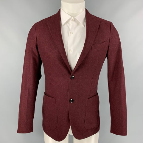 LARDINI Size 36 Burgundy Melange Wool Single Breasted Sport Coat