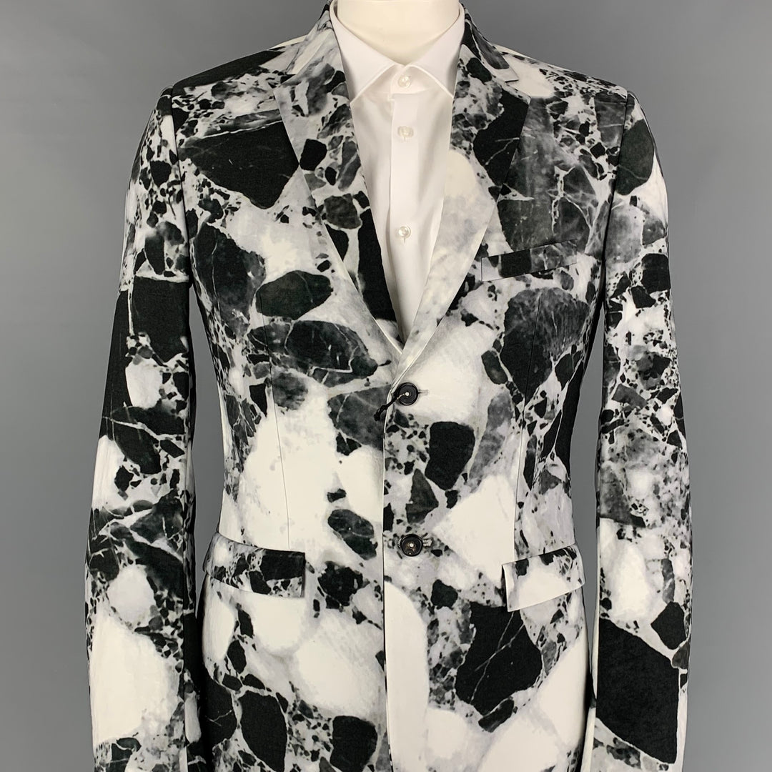 JIL SANDER par RAF SIMONS Automne 2008 Sze 44 Noir Blanc Marbre Poliammide Notch Lapel Sport Coat