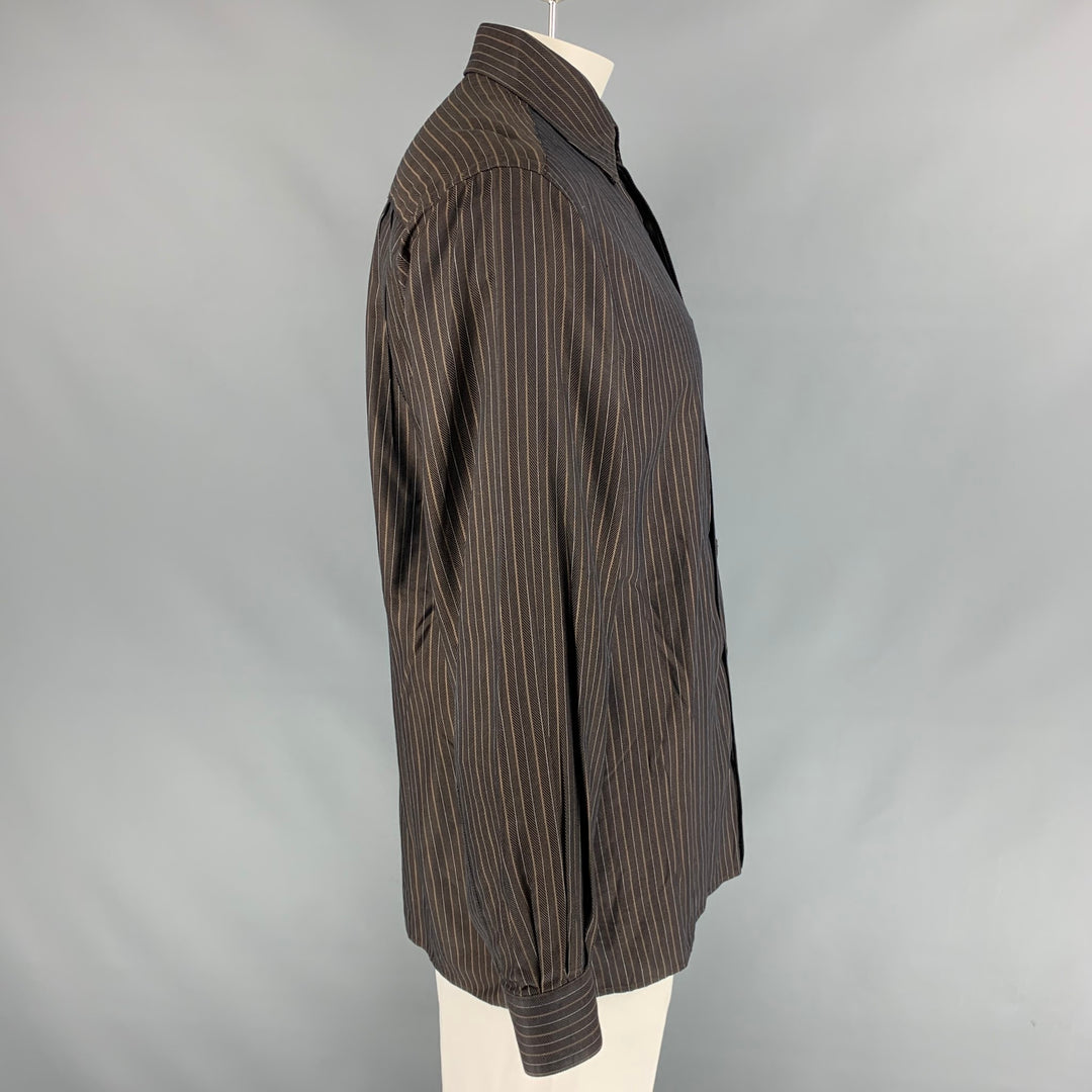 ERMENEGILDO ZEGNA Size L Brown Stripe Cotton Button Down Long Sleeve Shirt