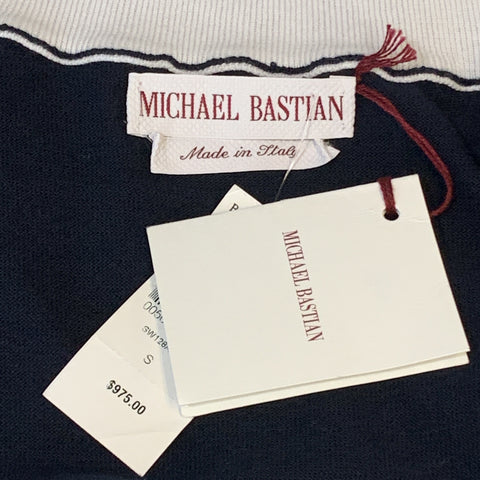 MICHAEL BASTIAN Size S Navy Knitted Cotton Zip Up Mesh Trim Jacket