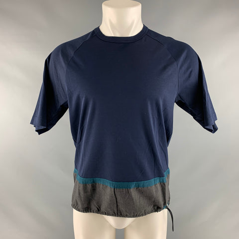 KOLOR Size M Navy Grey Color Block Cotton Crew-Neck T-shirt