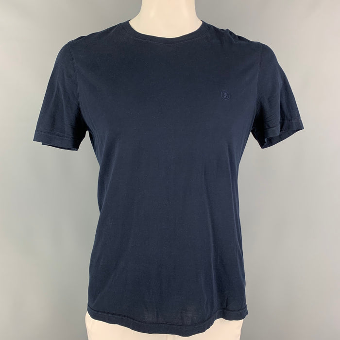 LOUIS VUITTON Talla L Camiseta de algodón azul marino con cuello redondo