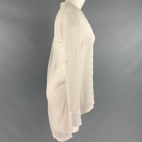 HELMUT LANG Taille S Mélange de triacétate blanc Voir à travers un haut décontracté à manches longues