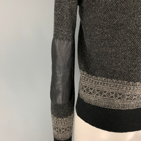 GAULTIER2 Size M Black Khaki Wool Fair Isle Crew-Neck Pullover