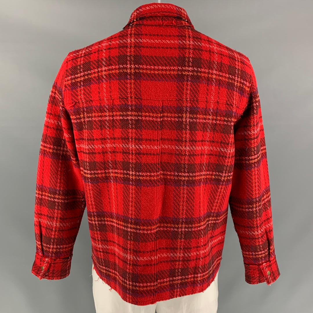 OPENING CEREMONY Size XL Red & Black Plaid Wool Snaps Long Sleeve Shirt Jacket