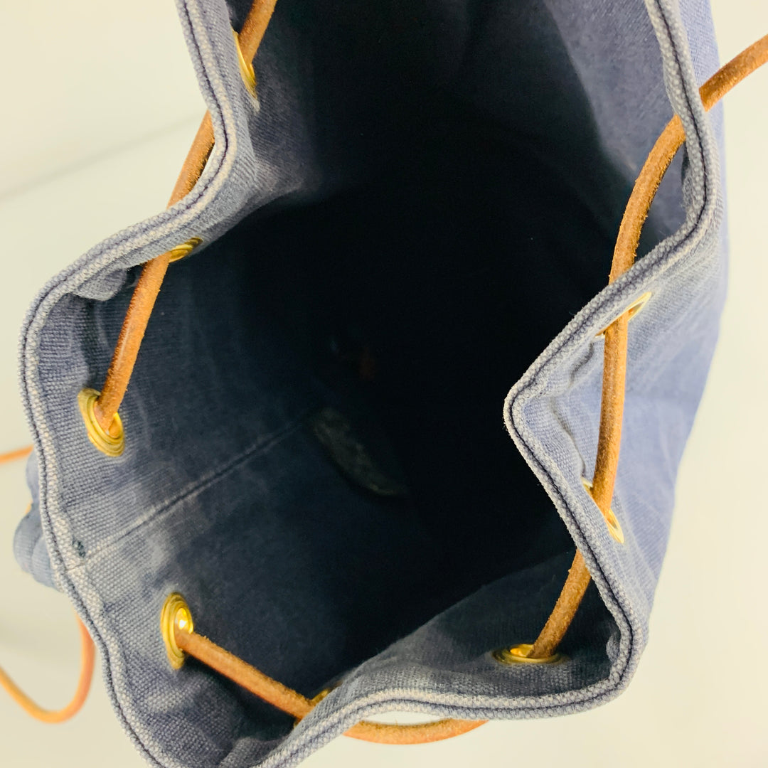 HERMES Navy Tan Cotton Leather Drawstring Bucket Bag
