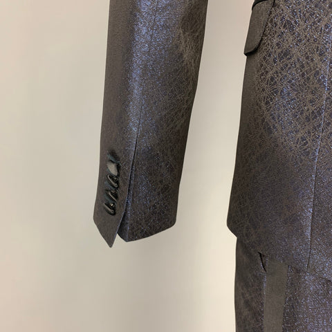 DOLCE & GABBANA Size 38 Regular Dark Blue & Black Sparkle Polyester / Viscose 3 Piece Tuxedo Suit
