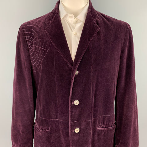 JOHN BARTLETT Size 42 Purple Stitched Cotton Notch Lapel Sport Coat