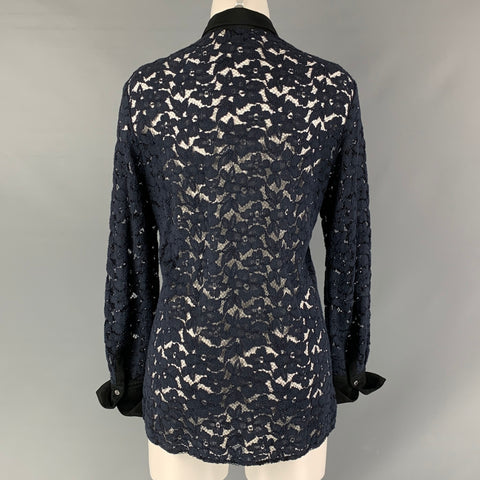 3.1 PHILLIP LIM Navy Lace Hidden Placket Size 4 Black Viscose Blend Shirt