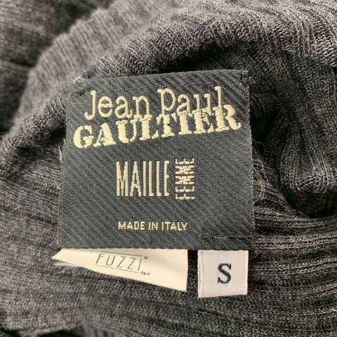 JEAN PAUL GAULTIER Size S Charcoal Ribbed Knit Wool Pleated Waistband Pullover