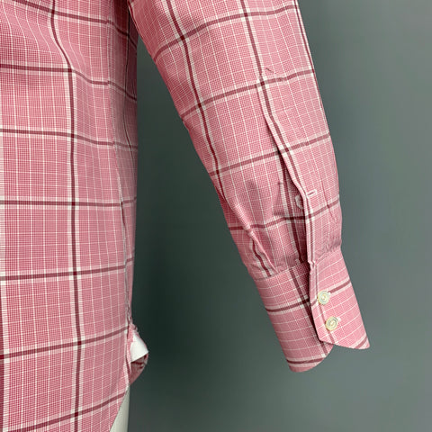 TOM FORD Size M Pink Plaid Cotton Spread Collar Button Up Long Sleeve Shirt