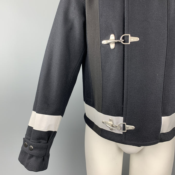 DRIES VAN NOTEN Size S Navy Solid Hook & Eye Jacket