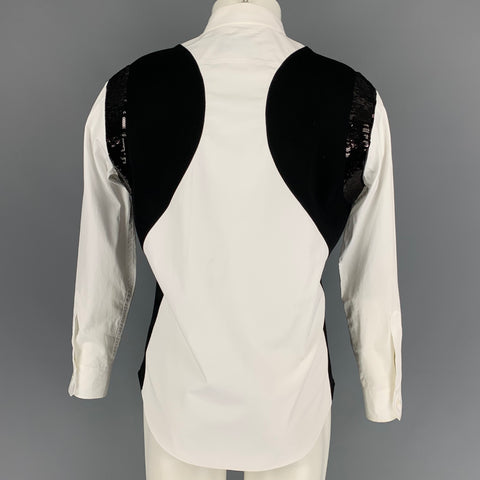 DSQUARED2 Size XS White & Black Mixed Materials Cotton Blend Long Sleeve Shirt