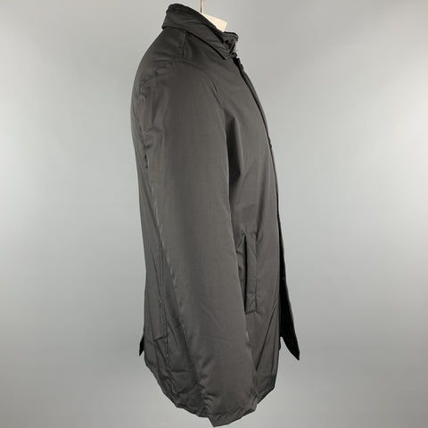 EREDI PISANO Size M Black Solid Polyester Zip & Buttons Jacket