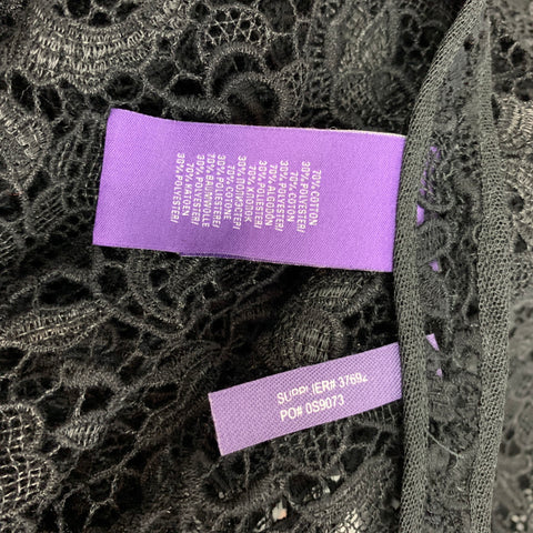 RALPH LAUREN Purple Label Size 2 Black Guipure Cotton Blend Open Front Coat