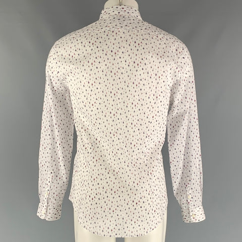 JOHN VARVATOS Size M White, Navy & Red Cotton Button Down Long Sleeve Shirt