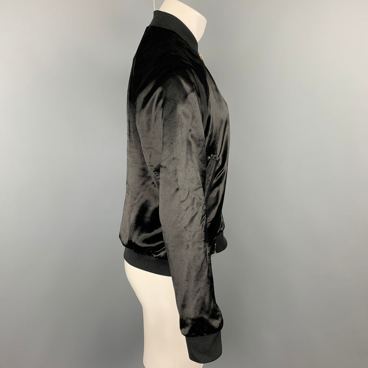 PAUL SMITH Size M Black Velvet Zip Up Bomber Jacket