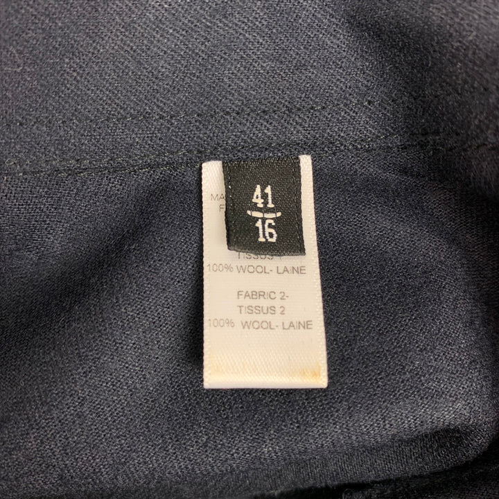 EMPORIO ARMANI Talla M Camisa de manga larga con botones de lana en bloques de color gris carbón y azul marino
