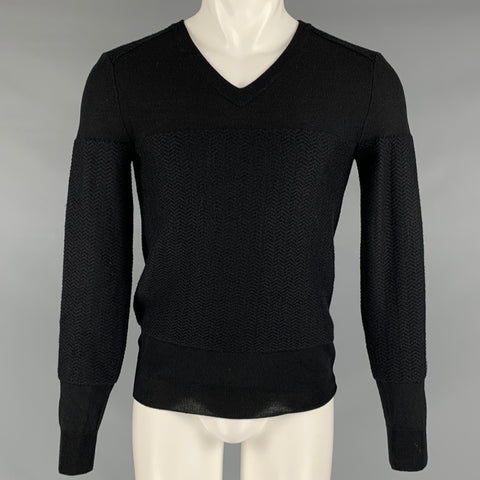 DIOR HOMME Taille XS Pull Col V En Laine Vierge Maille Noir